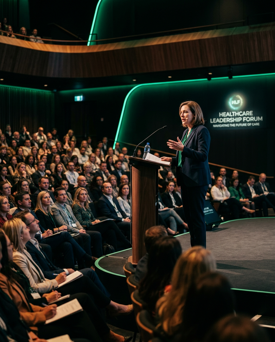 Speaker addressing a healthcare conference audience